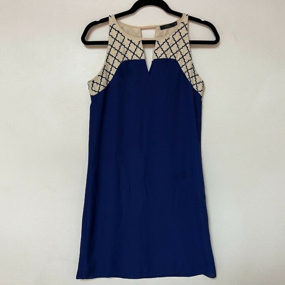 Stitch Fix THML Blue Shift Dress Sleeveless Mini Keyhole Womens Size XS